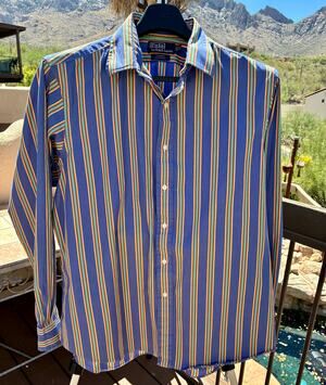Vintage Polo by Ralph Lauren Curham Custom Fit Striped Mens Shirt 17.5 36/37 XL